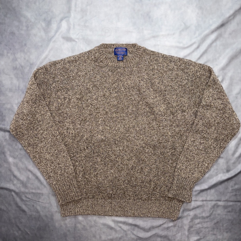 Vintage Pendleton Brown Fleck Pure Virgin Shetland Wool Knit Pullover Sweater XL